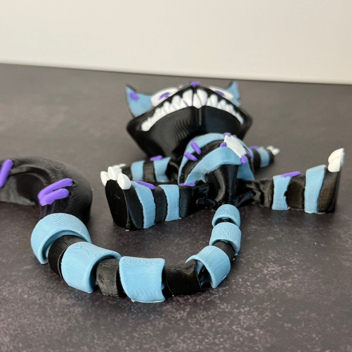 Creepy Stuffed Cat with Button Eyes & Curved Tail – 3D Printed Spooky Halloween Decor