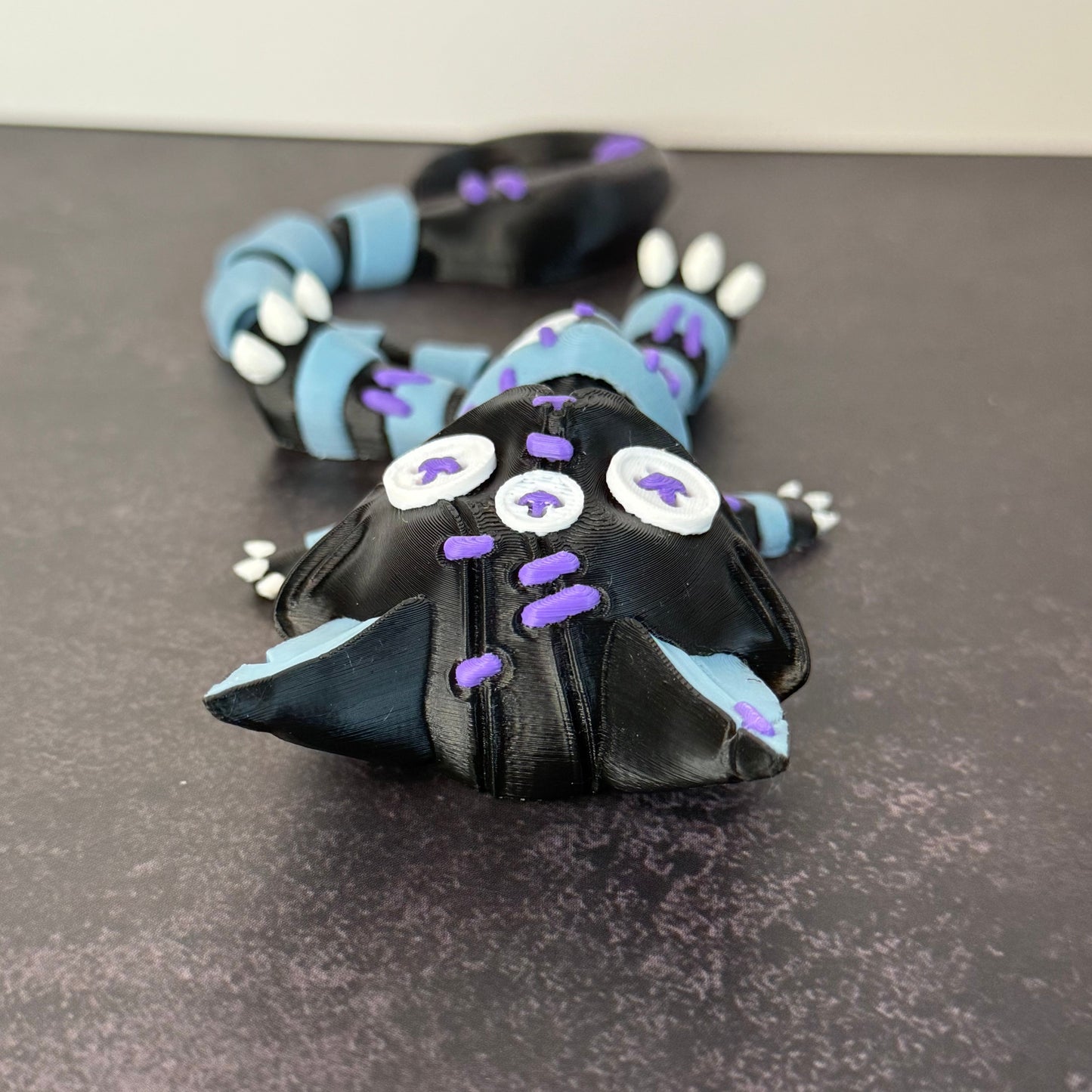 Creepy Stuffed Cat with Button Eyes & Curved Tail – 3D Printed Spooky Halloween Decor