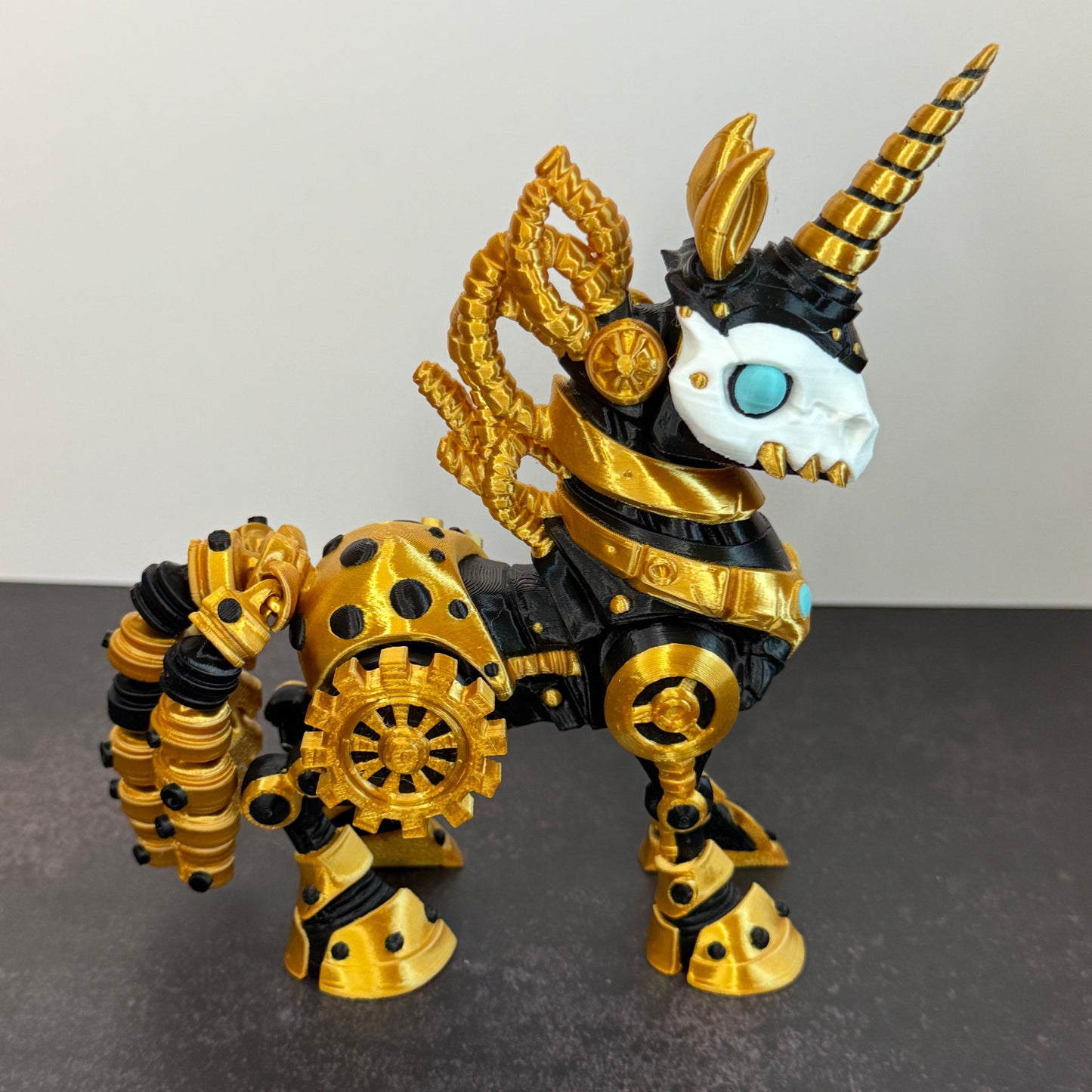 Steampunk Unicorn - 3D Printed Fantasy Unicorn Figurine, Mechanical Style Unicorn Decor