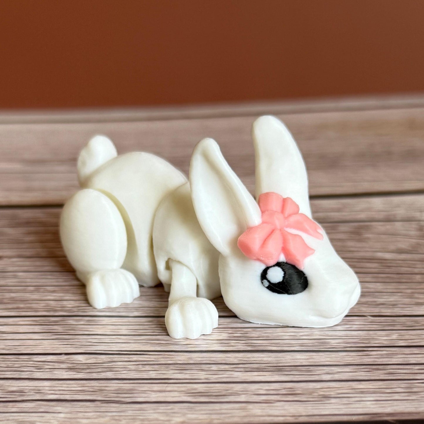 Articulated 3D Printed White Rabbit with Bow – Cute Bunny Collectible, Fantasy Animal Decor, Unique Rabbit Lover Gift, Easter Decoration