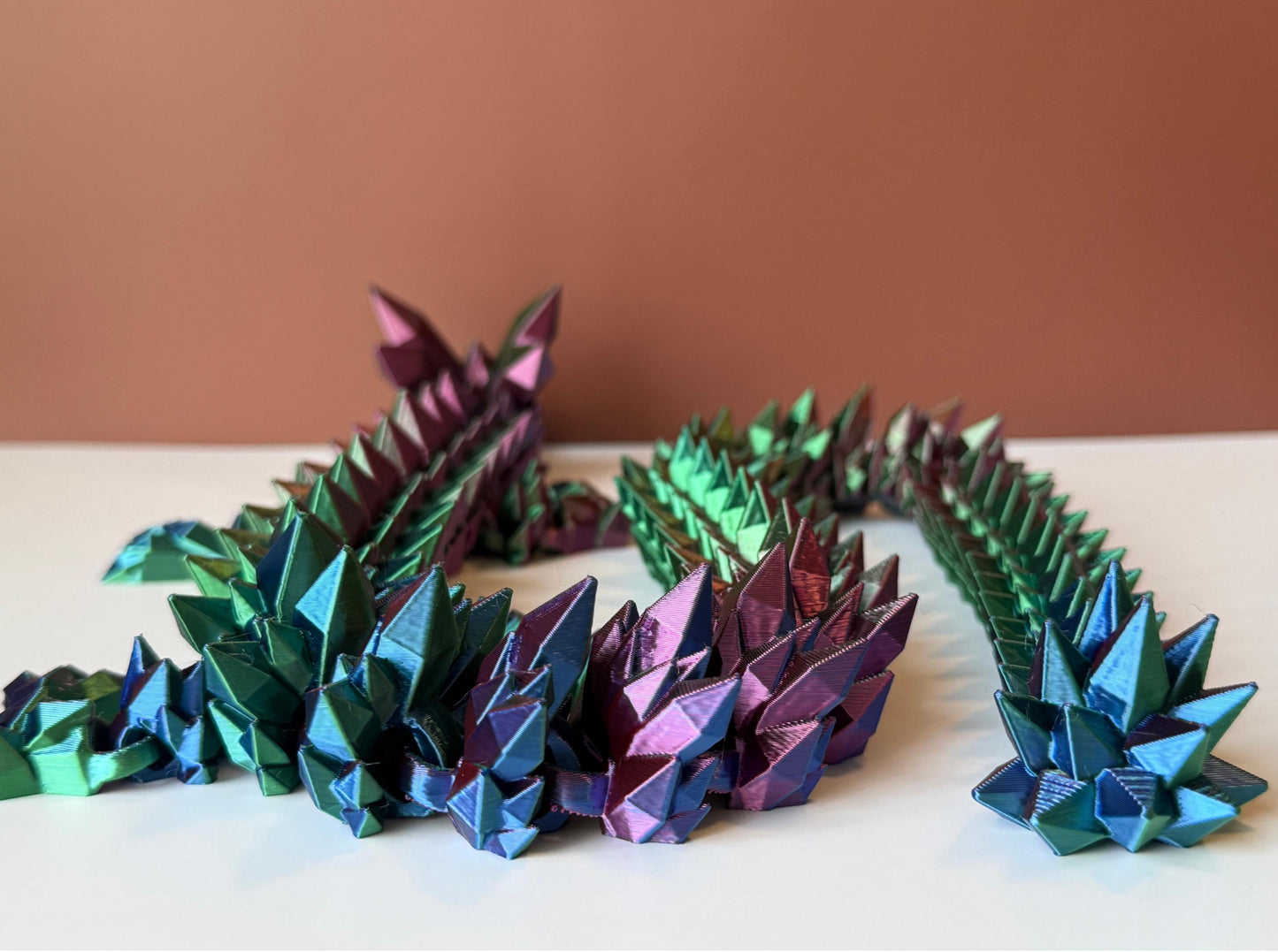 26" Articulated Crystal Dragon – Large 3D Printed Dragon Toy – Posable Fantasy Creature – Crystal Scale Dragon Decor