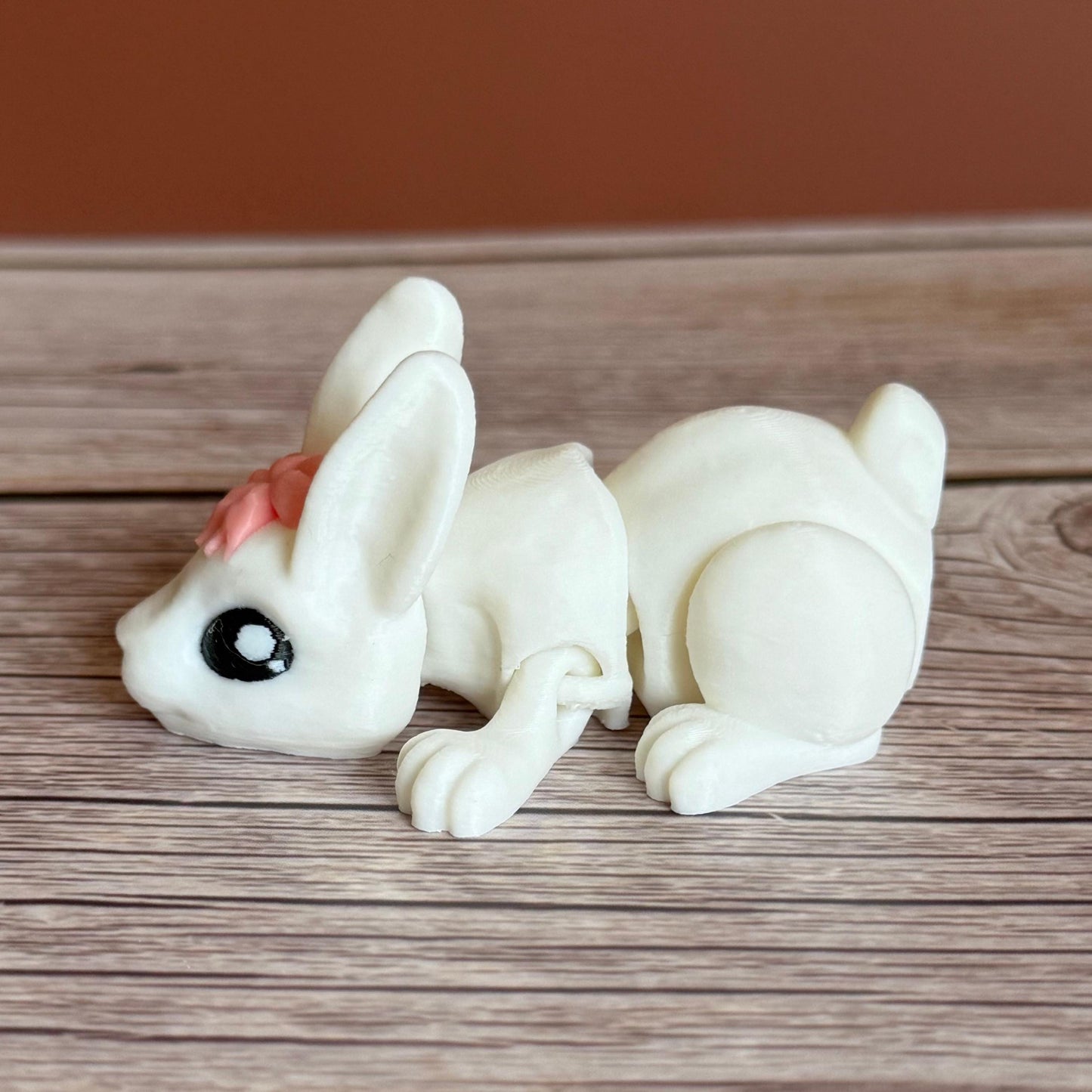 Articulated 3D Printed White Rabbit with Bow – Cute Bunny Collectible, Fantasy Animal Decor, Unique Rabbit Lover Gift, Easter Decoration