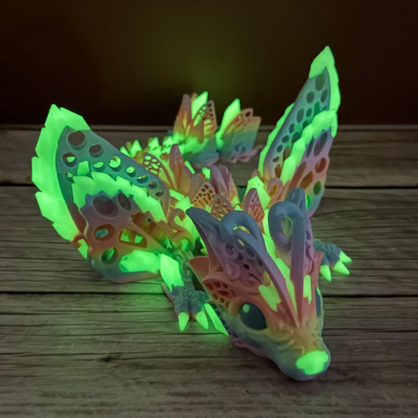 12.5" Baby Glow-in-the-Dark Fae Wolf Dragon – 3D Printed Fantasy Creature Toy