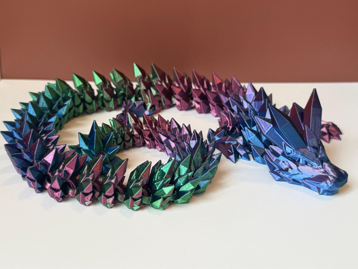 26" Articulated Crystal Dragon – Large 3D Printed Dragon Toy – Posable Fantasy Creature – Crystal Scale Dragon Decor
