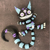 Creepy Stuffed Cat with Button Eyes & Curved Tail – 3D Printed Spooky Halloween Decor
