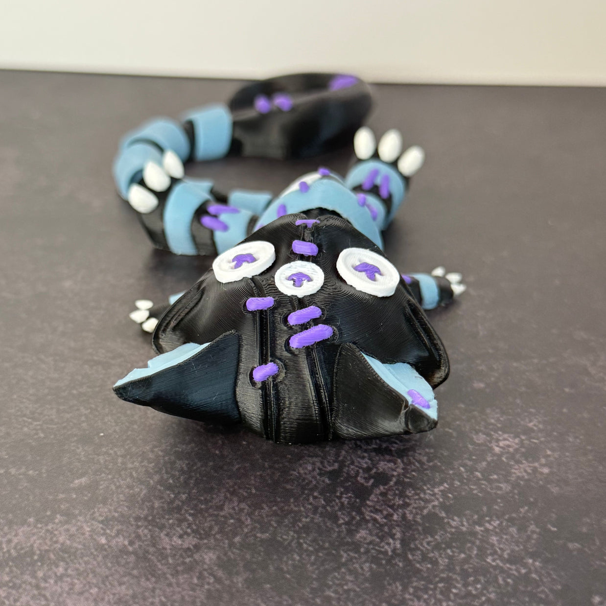 Creepy Stuffed Cat with Button Eyes & Curved Tail – 3D Printed Spooky Halloween Decor