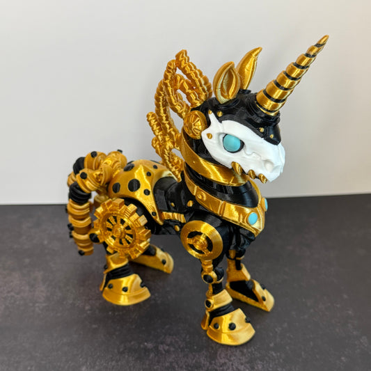 Steampunk Unicorn - 3D Printed Fantasy Unicorn Figurine, Mechanical Style Unicorn Decor