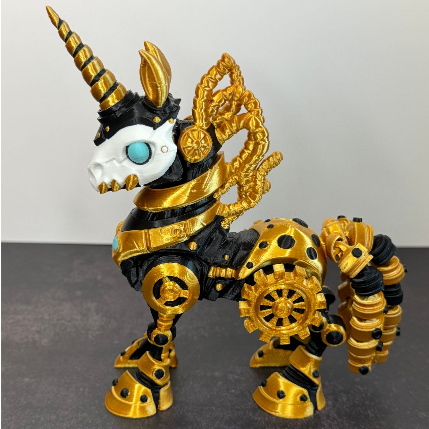Steampunk Unicorn - 3D Printed Fantasy Unicorn Figurine, Mechanical Style Unicorn Decor
