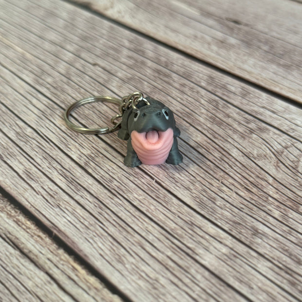 Flexi Gray and Pink Hippo 3D Printed Keychain – Cute & Playful Animal Accessory, Perfect Gift for Hippo Lovers