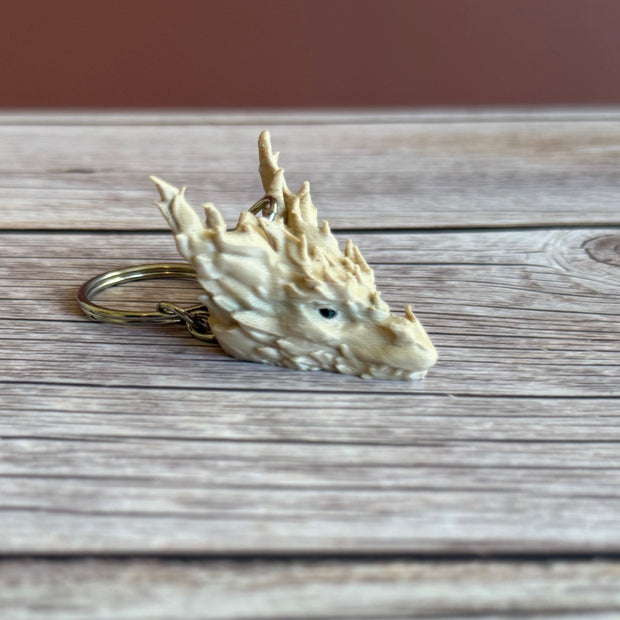 Desert Dragon Head 3D Printed Keychain – Fantasy Reptile Keyring, Mythical Creature Gift, Dragon Lover Accessories