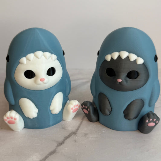 3D Printed Cat in Shark Costume | Cute Cat Figurine | Funny Animal Gift | Shark Cat Decor