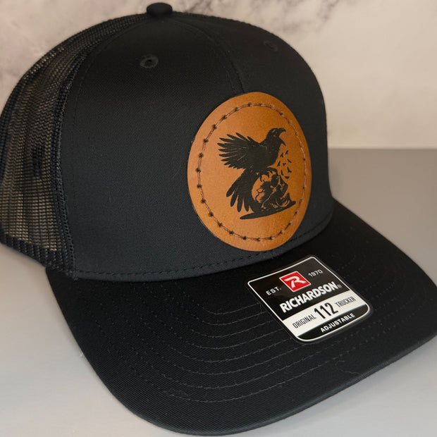 Raven on Skull Gothic Hat - Leatherette Patch Snapback Hat, Hand Sewn Dark Aesthetic Cap