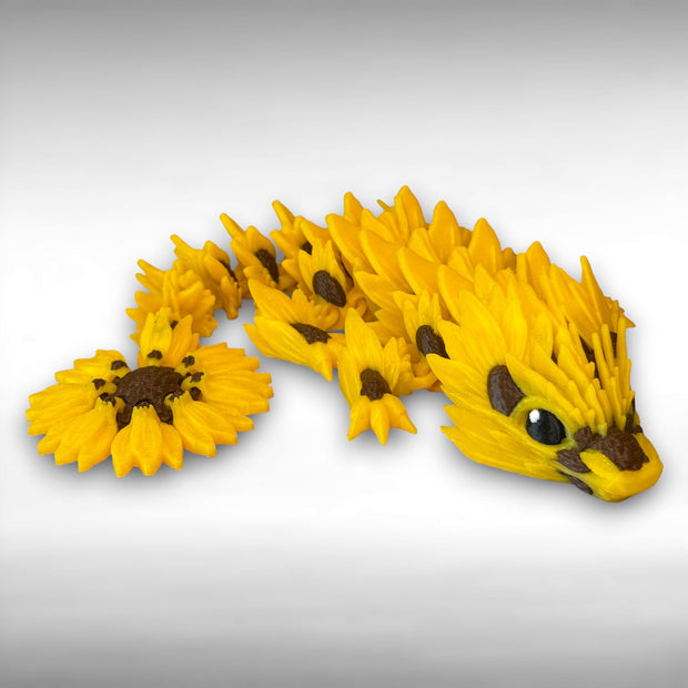 11" Baby Sunflower Dragon | 3D Printed Articulated Fantasy Figure | Floral Dragon Gift