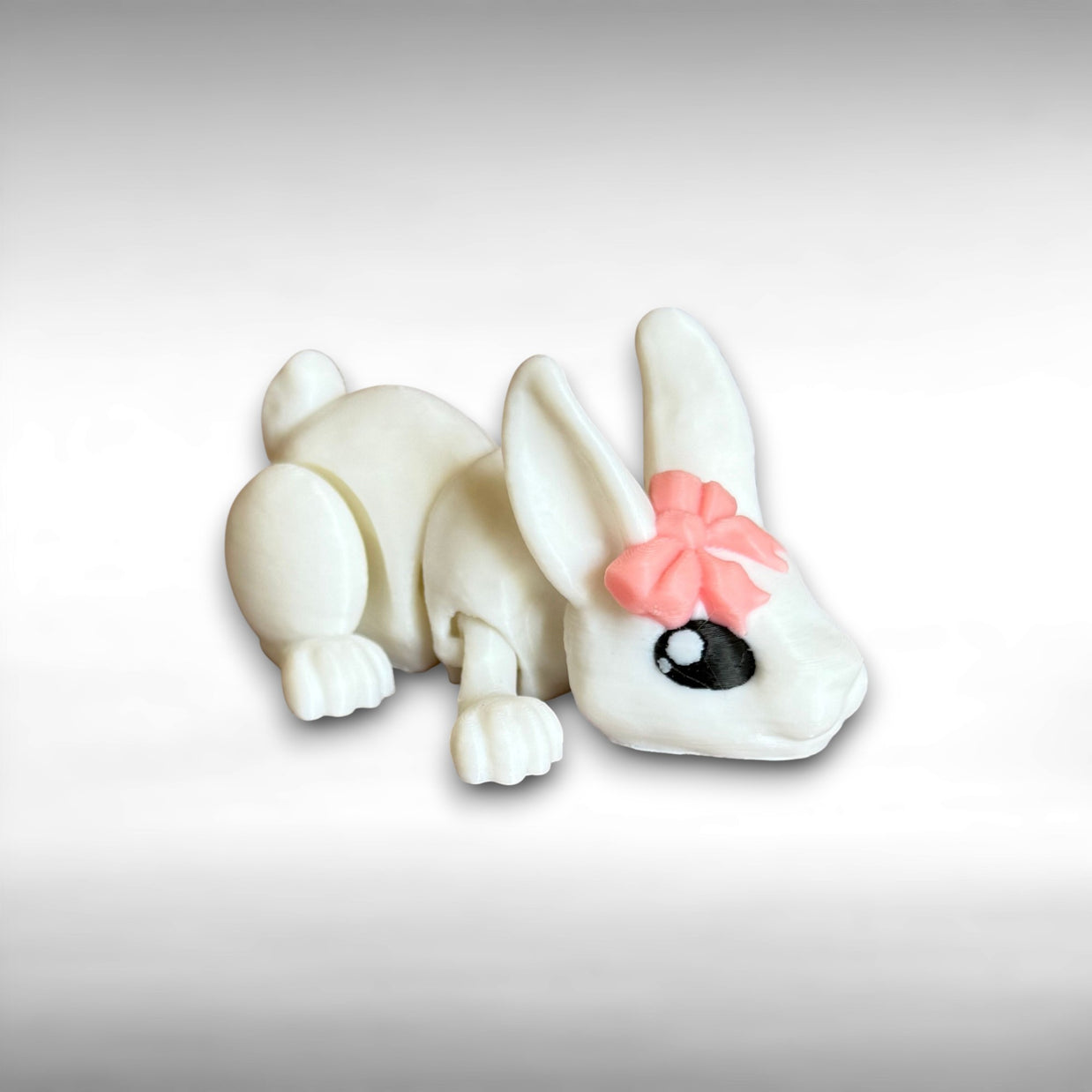 Articulated 3D Printed White Rabbit with Bow – Cute Bunny Collectible, Fantasy Animal Decor, Unique Rabbit Lover Gift, Easter Decoration