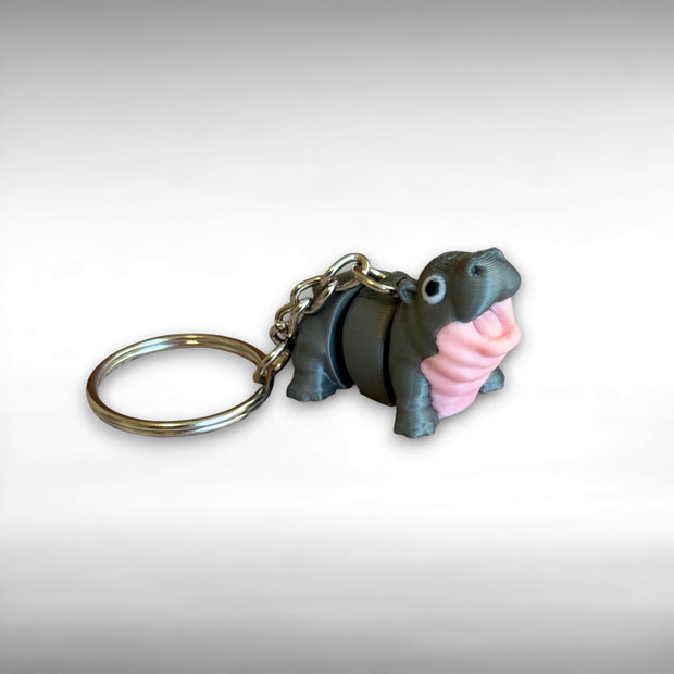 Flexi Gray and Pink Hippo 3D Printed Keychain – Cute & Playful Animal Accessory, Perfect Gift for Hippo Lovers