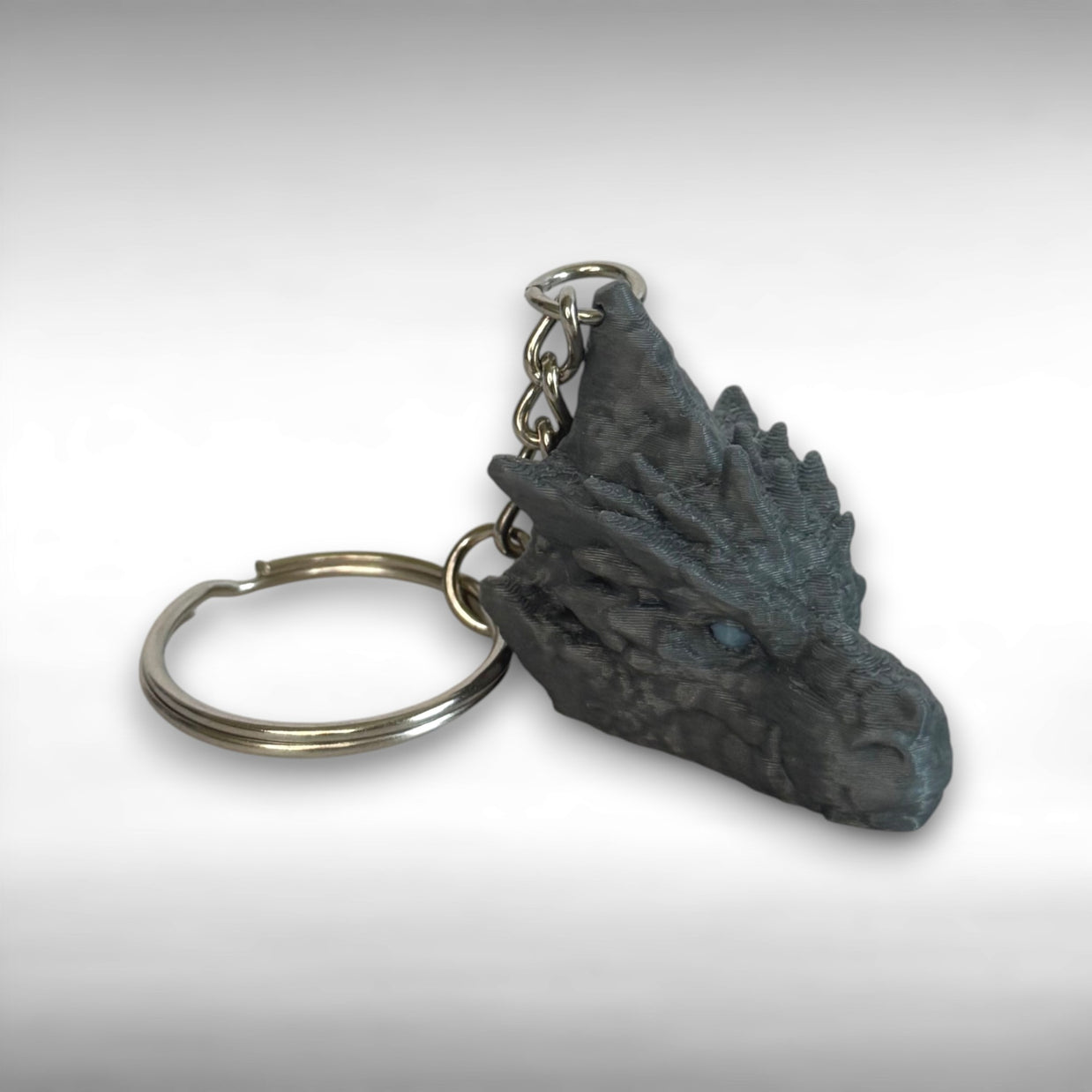 Gray Rock Dragon with Blue Eyes 3D Printed Keychain – Unique Fantasy Dragon Accessory, Durable & Detailed