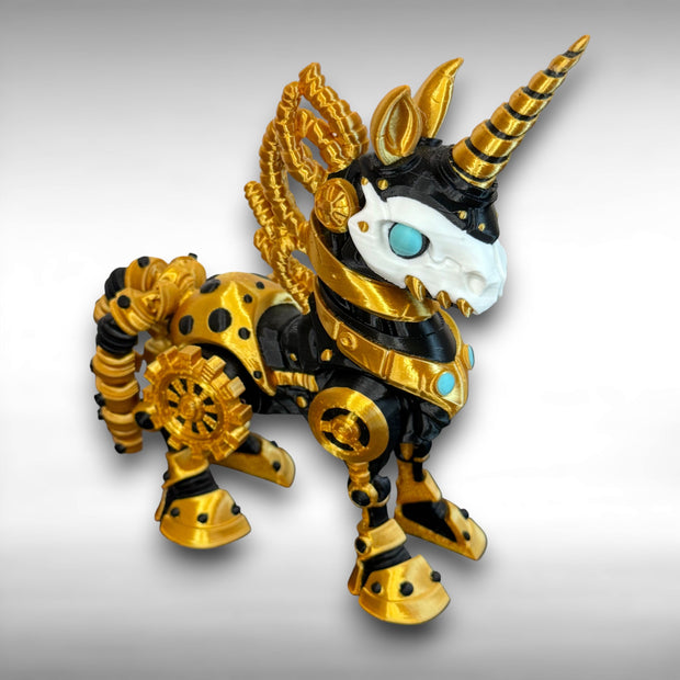 Steampunk Unicorn - 3D Printed Fantasy Unicorn Figurine, Mechanical Style Unicorn Decor