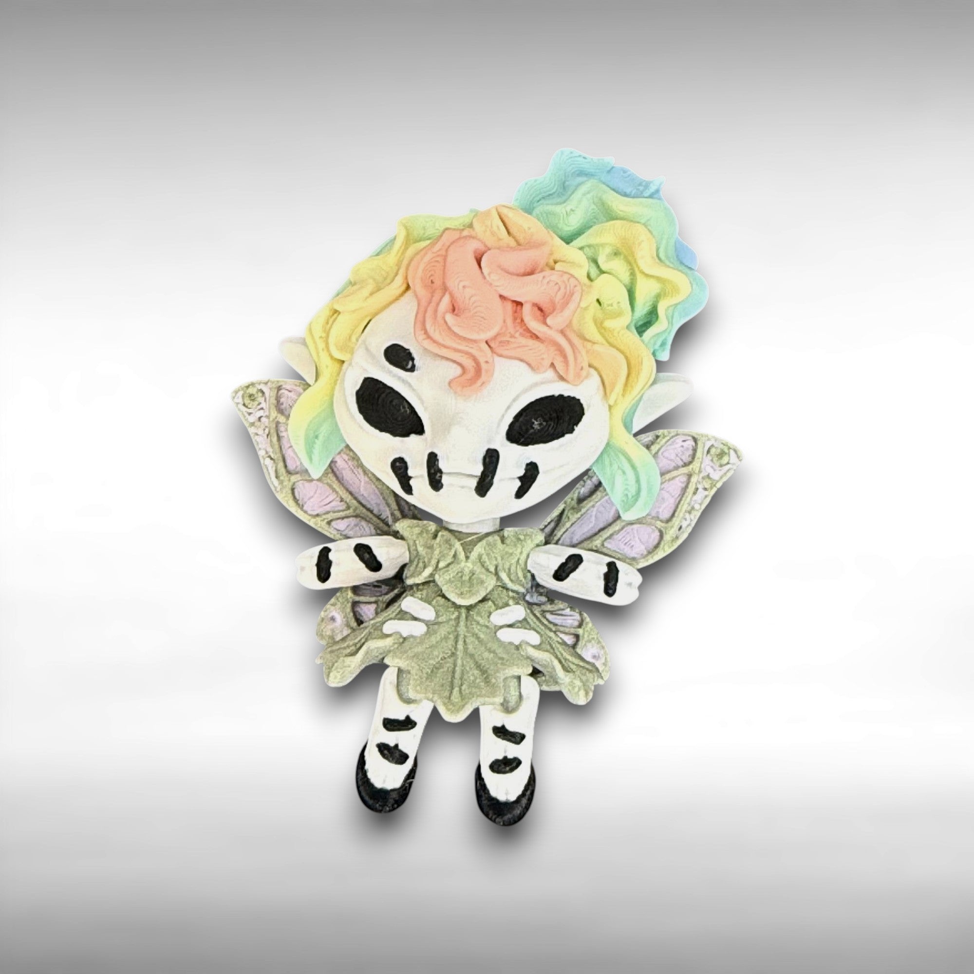 Colorful character with rainbow hair on a gray background