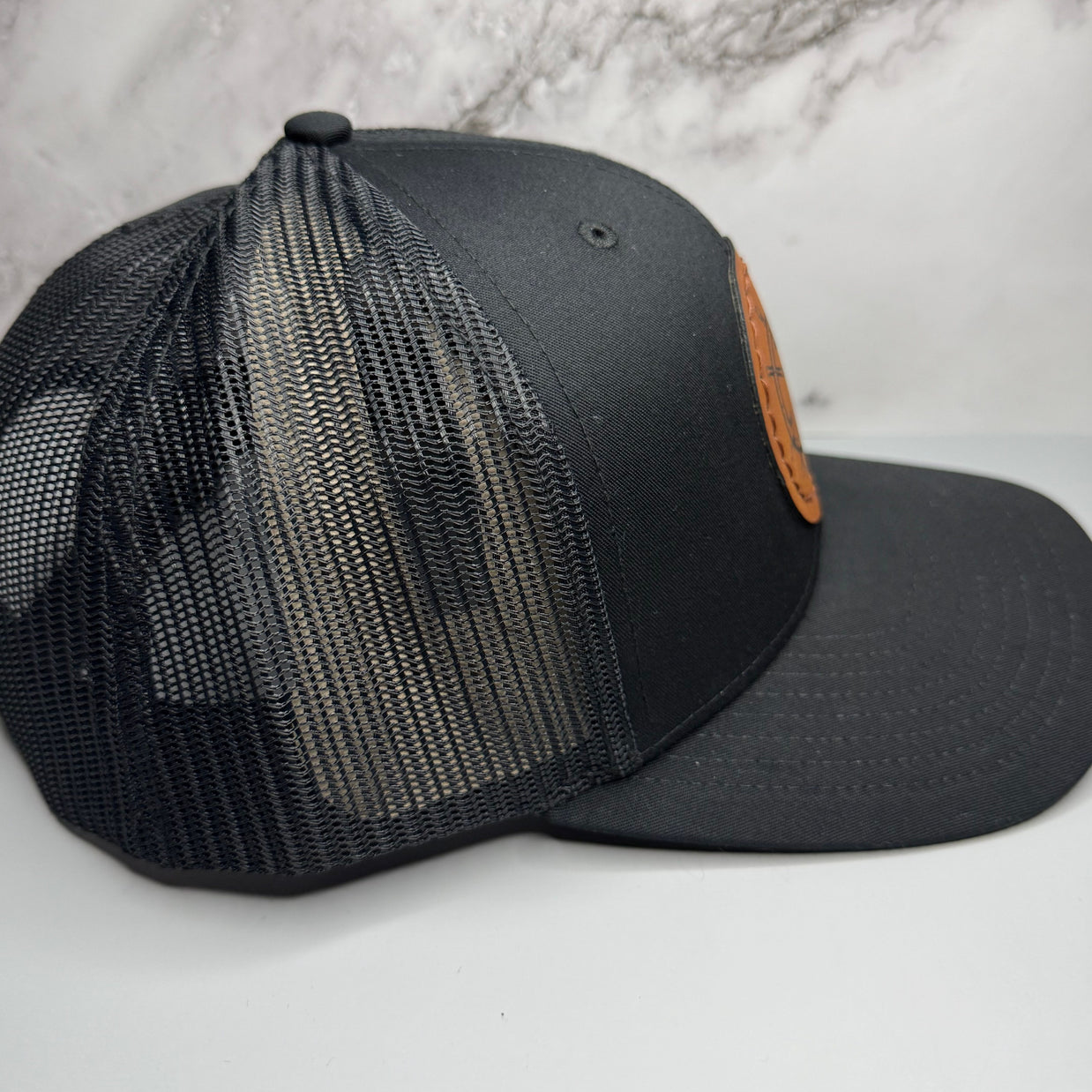 Anchor & Helm Wheel Snapback Hat - Hand Sewn Leatherette Patch,  Nautical Trucker Cap