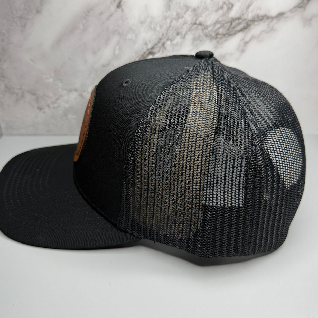 Anchor & Helm Wheel Snapback Hat - Hand Sewn Leatherette Patch,  Nautical Trucker Cap