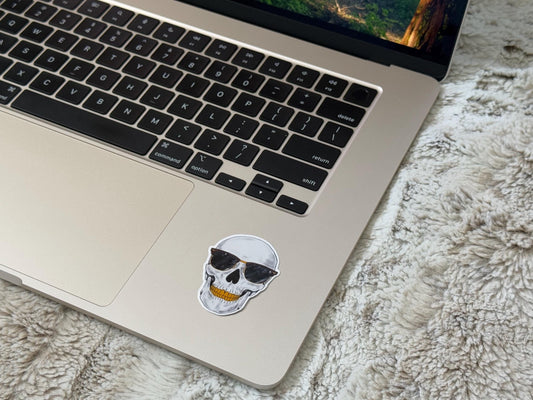 Skull with Sunglasses Vinyl Sticker – Cool Skull Decal, Edgy Gothic Art, Skull Sticker for Laptop, Water Bottle, Phone, and More