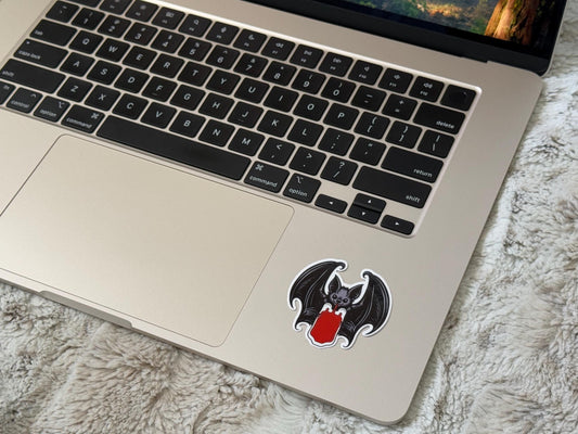 Vampire Bat Drinking Blood Bag Vinyl Sticker - Spooky Halloween Sticker, Dark Aesthetic, Gothic Decor for Laptop or Water Bottle