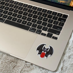 Vampire Bat Drinking Blood Bag Vinyl Sticker - Spooky Halloween Sticker, Dark Aesthetic, Gothic Decor for Laptop or Water Bottle