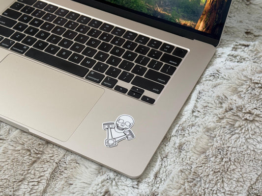 Skull and Pistons Vinyl Sticker – Mechanic, Motorhead Art, Rocker Aesthetic, Car Build, Laptop, Water Bottle Sticker
