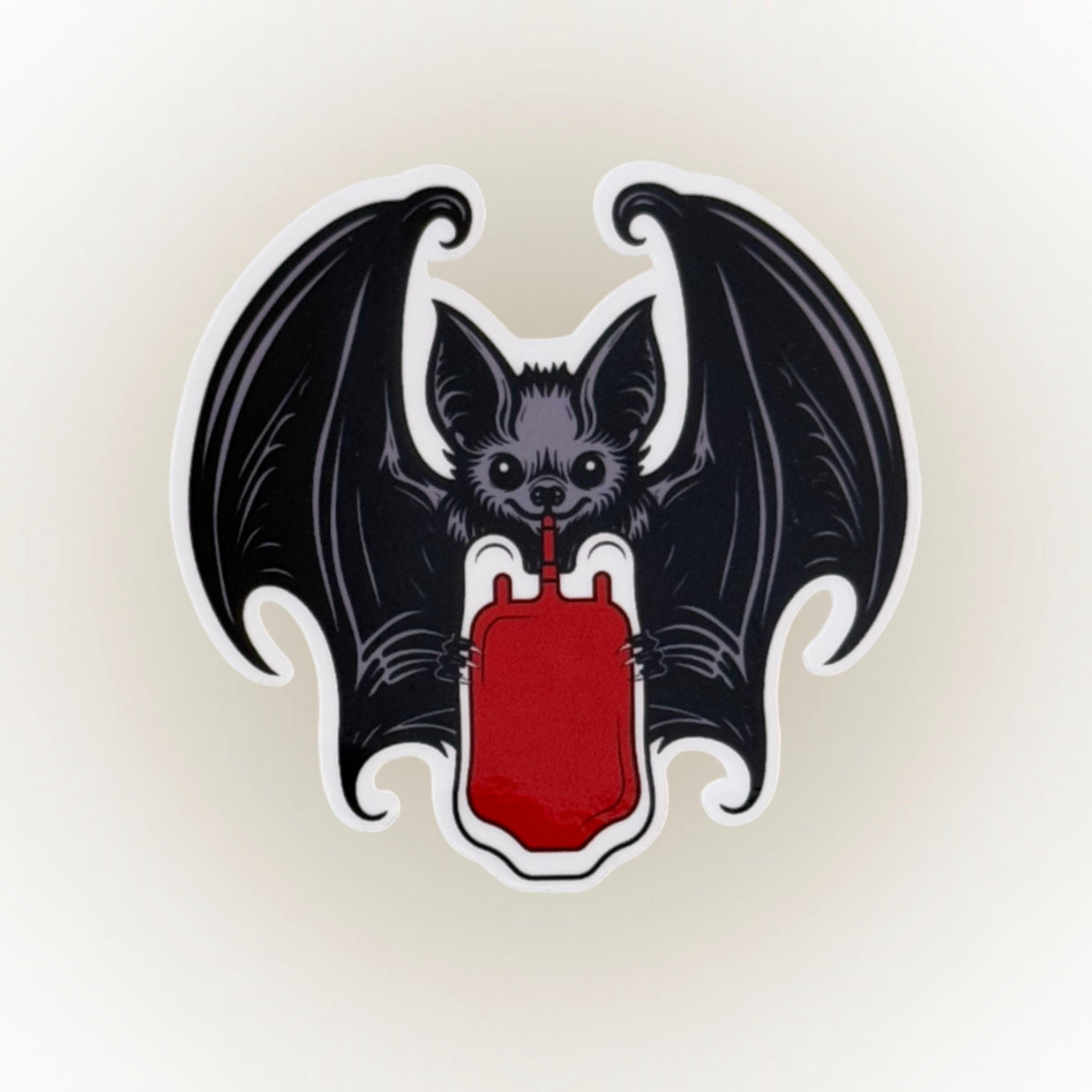 Vampire Bat Drinking Blood Bag Vinyl Sticker - Spooky Halloween Sticker, Dark Aesthetic, Gothic Decor for Laptop or Water Bottle