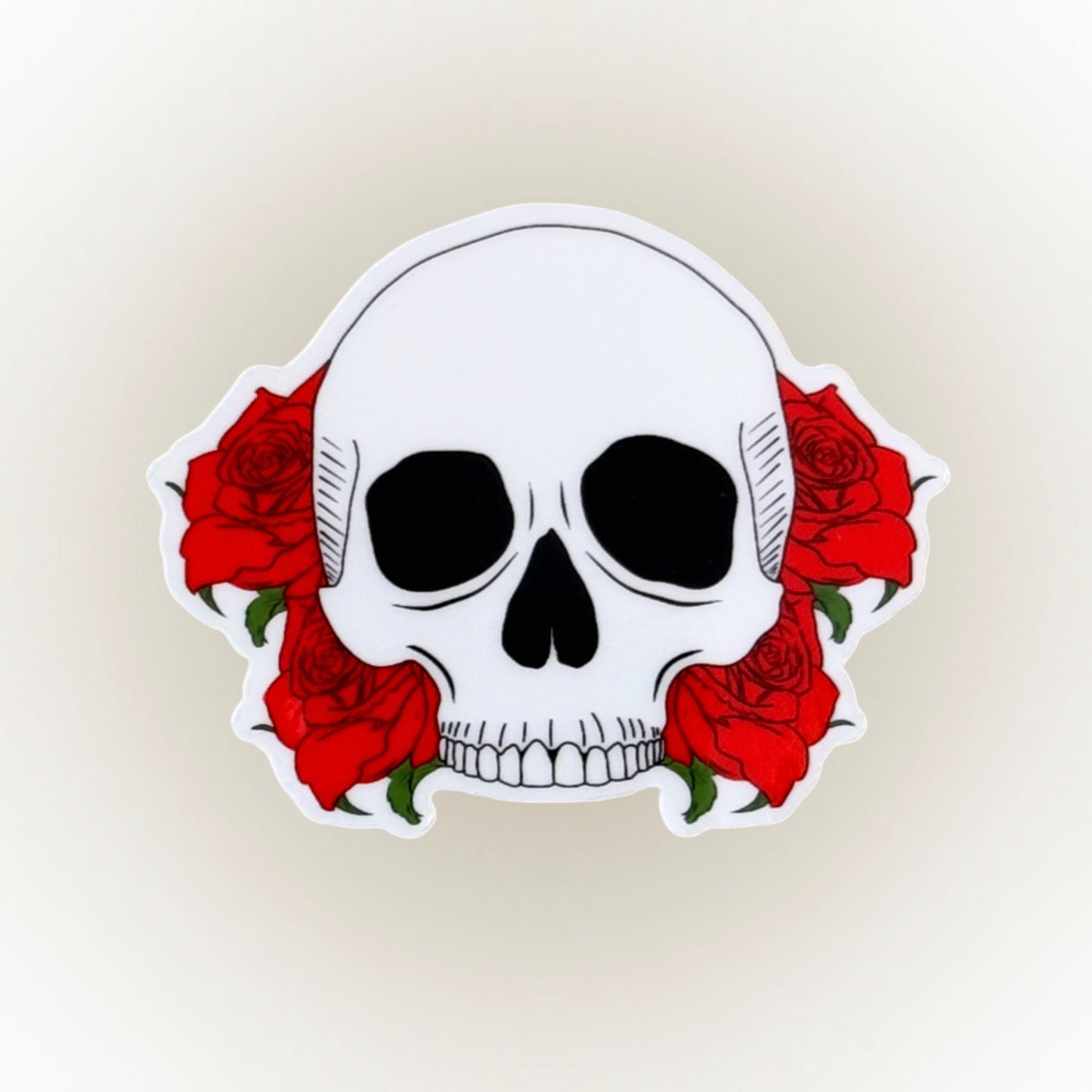 Skull and Roses Vinyl Sticker – Edgy Floral Skull Decal – Gothic, Punk, and Tattoo-Inspired Design – Perfect for Laptop, Water Bottle