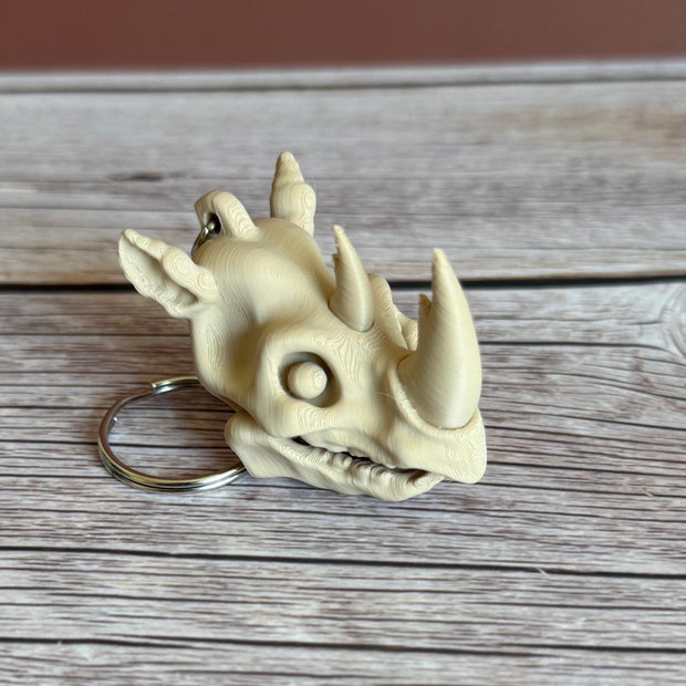 Rhino Skull 3D Printed Keychain – Unique Bone Design, Gothic Bag Charm, Wildlife Lover Gift, Cool Anatomical Accessory