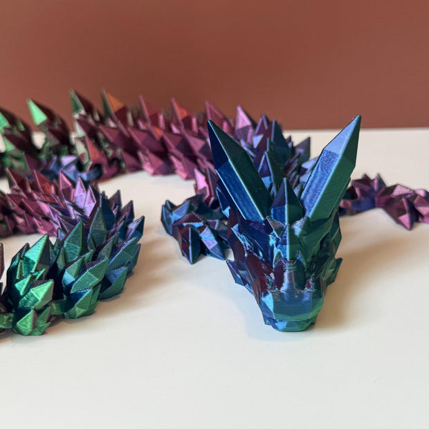 26" Articulated Crystal Dragon – Large 3D Printed Dragon Toy – Posable Fantasy Creature – Crystal Scale Dragon Decor
