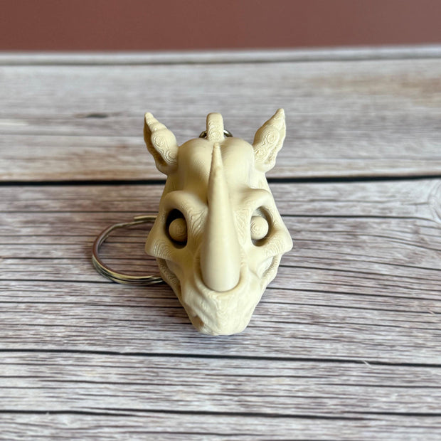 Rhino Skull 3D Printed Keychain – Unique Bone Design, Gothic Bag Charm, Wildlife Lover Gift, Cool Anatomical Accessory