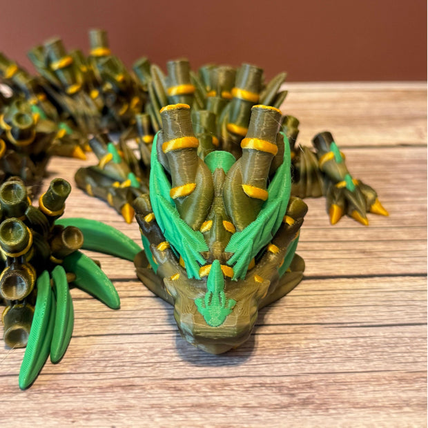 27.5in Articulated Bamboo Dragon – 3D Printed Posable Nature Dragon Toy
