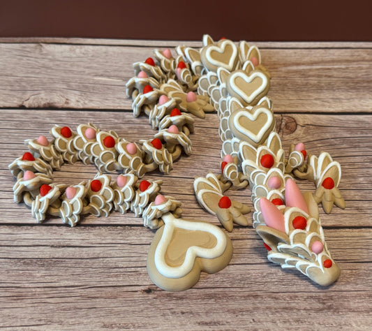 26.5in Articulated Cookie Heart Dragon – 3D Printed Sweet Fantasy Dragon Toy