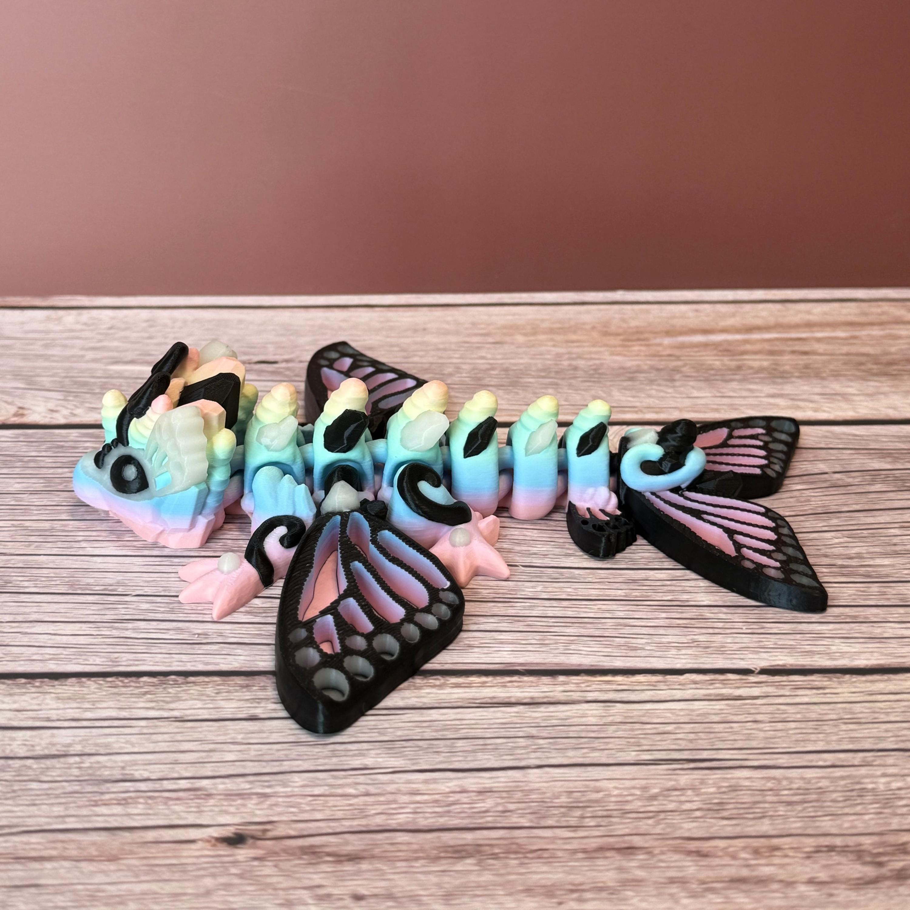 7in Glow-in-the-Dark Butterfly Dragon – 3D Printed Articulated Fantasy Toy