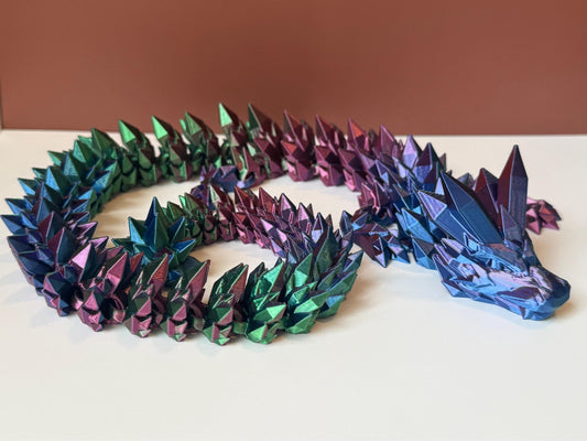 26" Articulated Crystal Dragon – Large 3D Printed Dragon Toy – Posable Fantasy Creature – Crystal Scale Dragon Decor