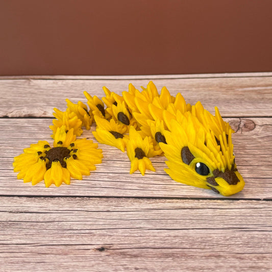 11" Baby Sunflower Dragon | 3D Printed Articulated Fantasy Figure | Floral Dragon Gift