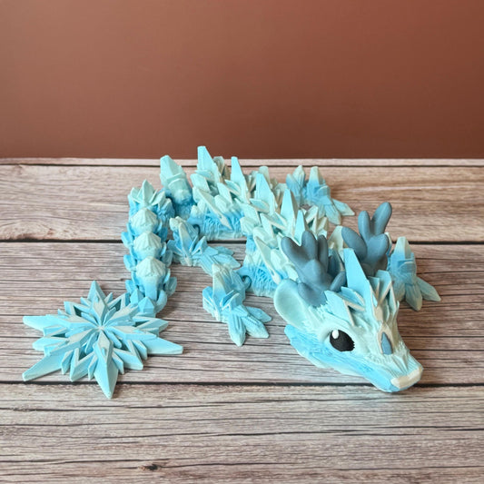 15.5in Articulated Baby Winter Dragon – 3D Printed Frosty Ice Dragon Toy