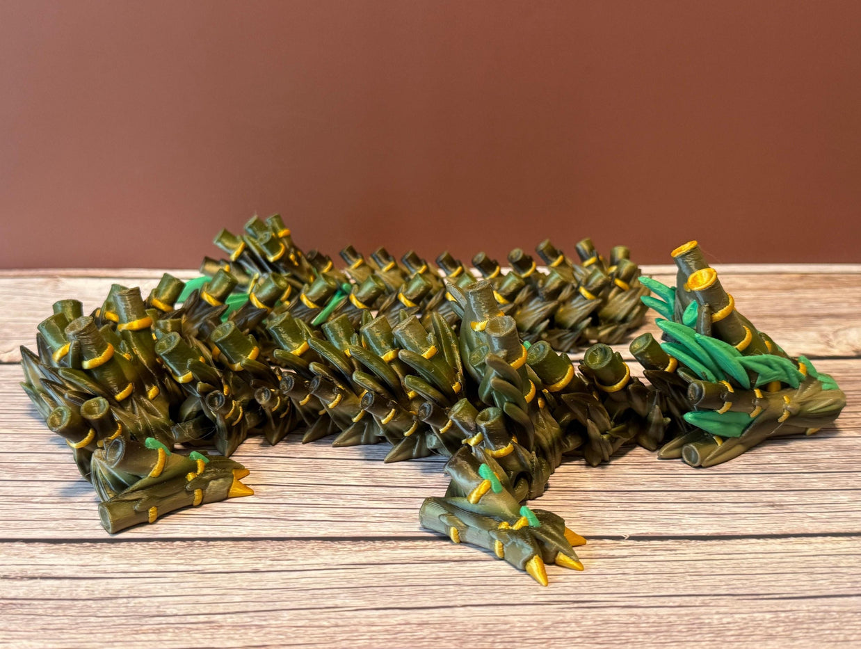 27.5in Articulated Bamboo Dragon – 3D Printed Posable Nature Dragon Toy