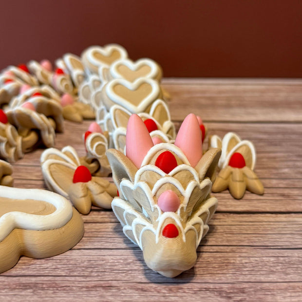 26.5in Articulated Cookie Heart Dragon – 3D Printed Sweet Fantasy Dragon Toy