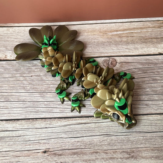 10.5in Articulated Baby Clover Dragon – 3D Printed Lucky Fantasy Fidget Toy