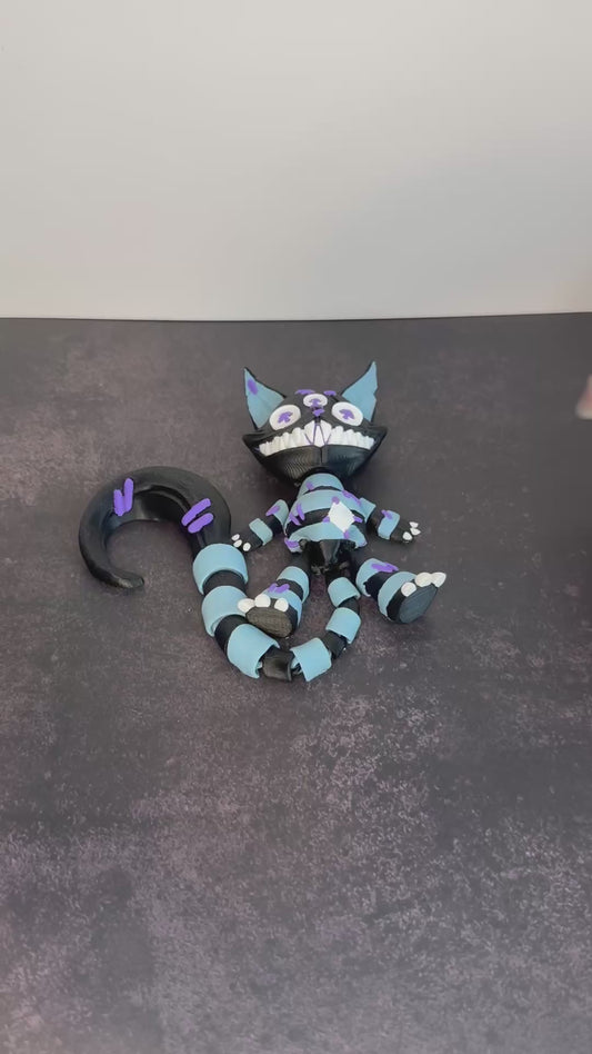 Creepy Stuffed Cat with Button Eyes & Curved Tail – 3D Printed Spooky Halloween Decor