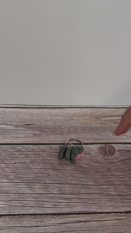 Flexi Gray and Pink Hippo 3D Printed Keychain – Cute & Playful Animal Accessory, Perfect Gift for Hippo Lovers
