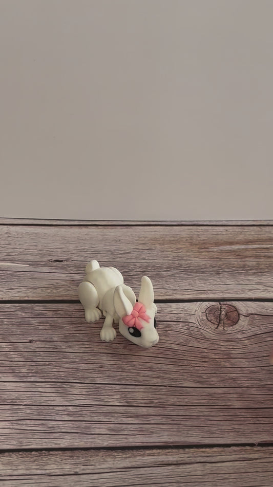 Articulated 3D Printed White Rabbit with Bow – Cute Bunny Collectible, Fantasy Animal Decor, Unique Rabbit Lover Gift, Easter Decoration