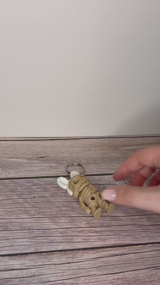 Articulated Skeleton With Bunny Ears 3D Printed Keychain – Easter Gift, Flexible Fidget Toy, Spooky Cute, Unique Halloween Easter Accessory