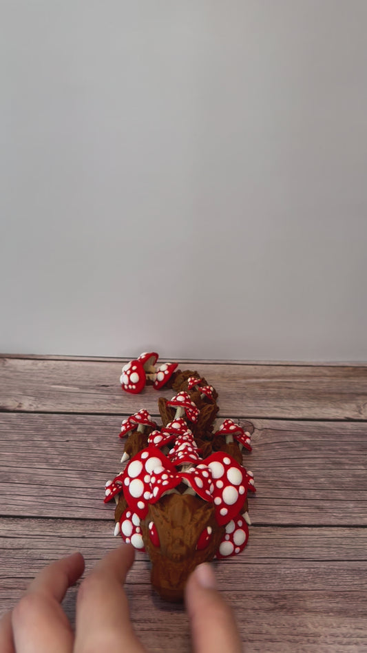 12" Articulated Baby Mushroom Dragon | 3D Printed Fantasy Decor | Unique Fungal Dragon Gift