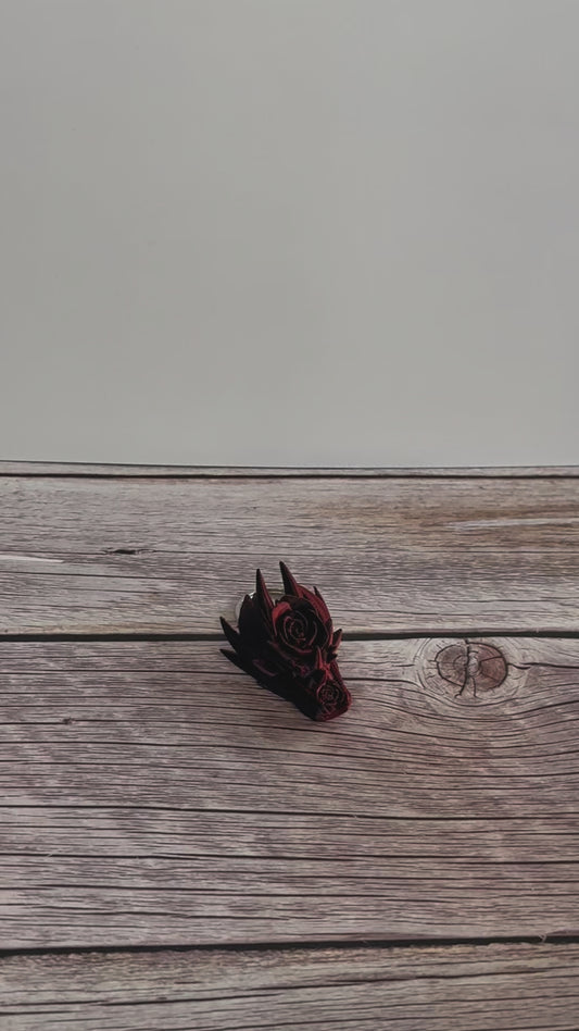Rose Dragon Head 3D Printed Keychain – Floral Fantasy Keychain, Unique Dragon Lover Gift, Mystical Creature, Elegant Gothic Accessory