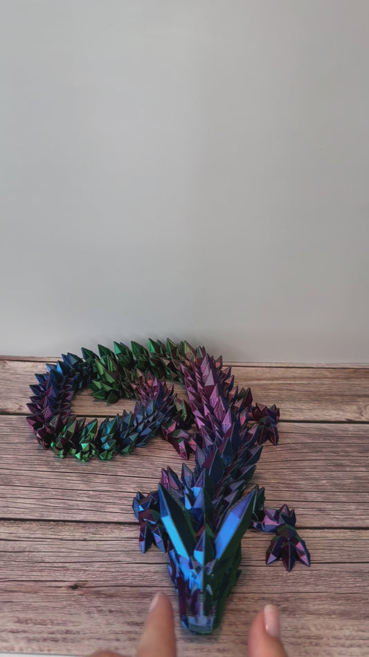 26" Articulated Crystal Dragon – Large 3D Printed Dragon Toy – Posable Fantasy Creature – Crystal Scale Dragon Decor