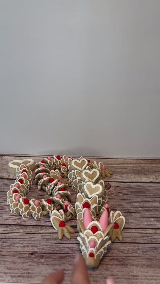 26.5in Articulated Cookie Heart Dragon – 3D Printed Sweet Fantasy Dragon Toy